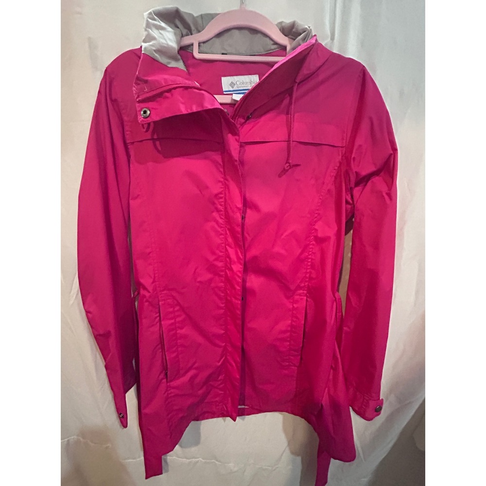 Columbia Hot Pink Hooded Rain Jacket Belted Lightweight Women's Medium